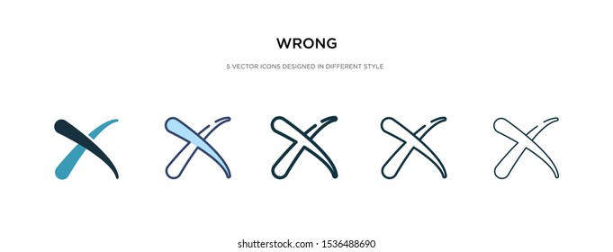 wrong icon in different style vector illustration. two colored and black wrong vector icons designed in filled, outline, line and stroke style can be used for web, mobile, ui