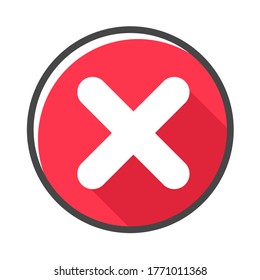 Wrong icon. Vector red cross mark rejection.