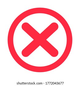 Wrong icon. Vector red cross mark rejection.