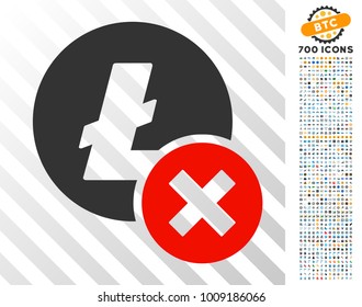Wrong Litecoin icon with 7 hundred bonus bitcoin mining and blockchain clip art. Vector illustration style is flat iconic symbols designed for blockchain software.