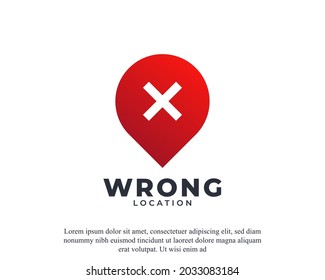 Wrong Location Icon. Cross Pin Logo Design Template Element