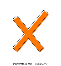 Wrong mark icon. Isolated icon consisting of black thin contour and orange moved filling on different layers. White background