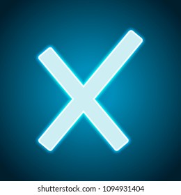 Wrong mark icon. Neon style. Light decoration icon. Bright electric symbol