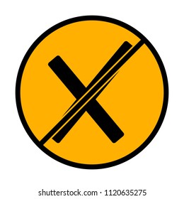 Wrong mark icon. not allowed, black object in warning sign with orange background color