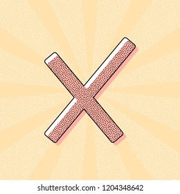 Wrong mark icon. Vintage retro typography with offset printing effect. Dots poster with comics pop art background