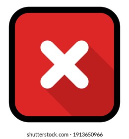 Marcas erróneas, marcas cruzadas, rechazadas, desaprobadas, no, falsas, no correctas, opciones erróneas, finalización de tareas, votación. - símbolos de marca vectorial en rojo. Diseño de trazo negro y sombra. Icono aislado.