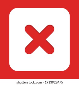 Falsche Markierungen, Cross-Markierungen, abgelehnt, abgelehnt, Nein, falsch, nicht OK, falsche Auswahl, Aufgabenabwicklung, Abstimmung. - Vektormarkensymbole auf Rot. Isolierte Ikone.
