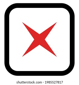 Marcas erróneas, marcas cruzadas, rechazadas, desaprobadas, no, falsas, no correctas, opciones erróneas, finalización de tareas, votación. - símbolos de marca vectorial en rojo. Icono aislado.