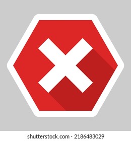 Wrong marks, Cross marks, Rejected, Disapproved, No, False, Not Ok, Wrong Choices, Task Completion, Voting. - vector mark symbols in red. White stroke and shadow design. Isolated icon.