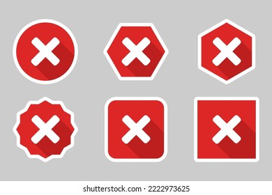 Wrong marks Icon Set, Cross marks, Rejected, Disapproved, No, False, Not Ok, Wrong Choices, Task Completion, Voting. - vector mark symbols in red. White stroke design.