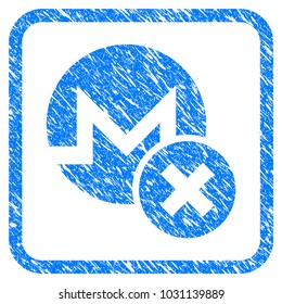 Wrong Monero rubber seal stamp imitation. Icon vector symbol with grunge design and dirty texture inside rounded square frame. Scratched blue sticker on a white background.