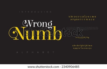 Wrong numb premium luxury elegant alphabet letters and numbers. Elegant wedding typography classic serif font decorative vintage retro. Creative vector illustration