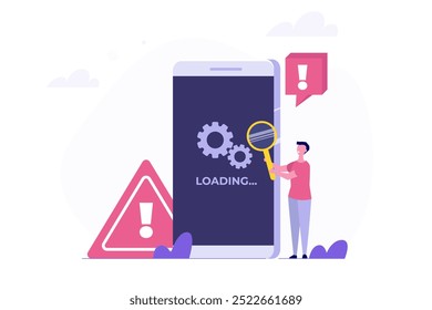 Operación incorrecta, notificación de no disponible, error del teléfono inteligente. Ilustración vectorial.