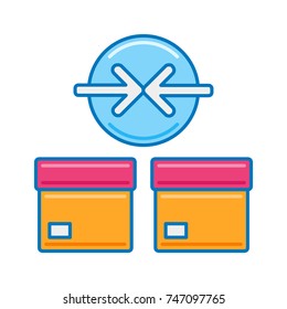 Wrong package, incorrect order, different item, conflict, discrepancy and error in shipping. Flat vector colored line icon. 
