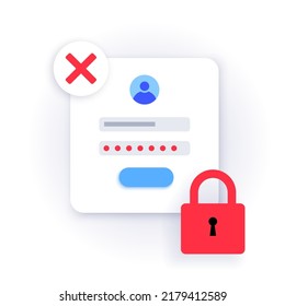 Wrong password concept. Access denied. Personal data protection on the internet. Warning message on the smartphone. Incorrect data entering. Trying to enter to private account vector illustration.