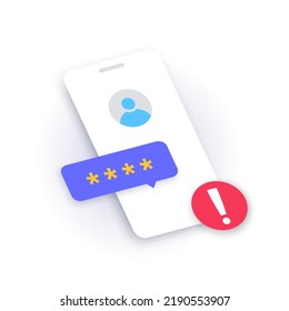 Wrong password concept. Access denied. Personal data protection on the internet. Warning message on the smartphone. Incorrect data entering. Trying to enter to private account vector illustration.