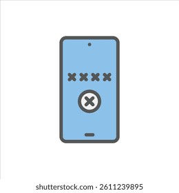 wrong password filled outline icon. smartphone error color line illustration.