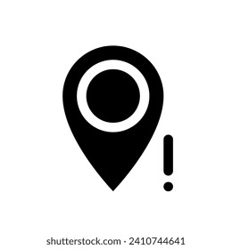 Wrong pin location black glyph ui icon. Missing place on map. GPS navigation. User interface design. Silhouette symbol on white space. Solid pictogram for web, mobile. Isolated vector illustration
