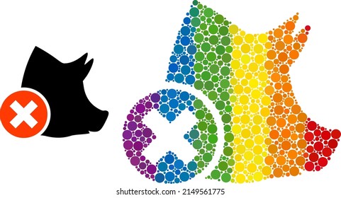 Wrong Pork Composition Icon Of Round Dots In Different Sizes And Spectrum Colored Color Tints. A Dotted LGBT-colored Wrong Pork For Lesbians, Gays, Bisexuals, And Transgenders.