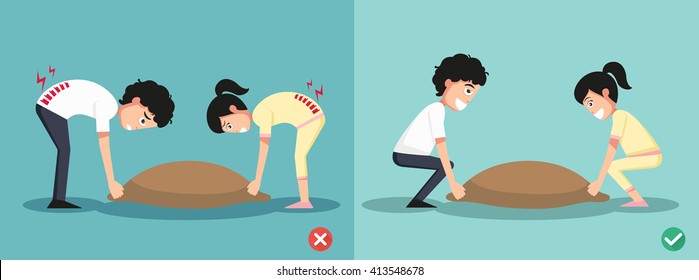 wrong position,Improper or against proper lifting ,illustration,vector