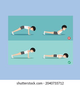 Wrong Right Push Up Posture Vector