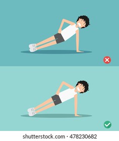 wrong and right side plank plank posture,vector illustration
