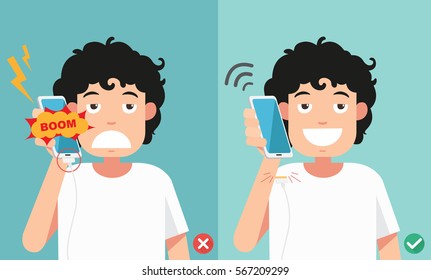wrong and right ways.Do not phone call in charging battery vector illustration.