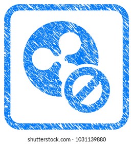 Wrong Ripple Coin rubber seal stamp watermark. Icon vector symbol with grunge design and dirty texture inside rounded frame. Scratched blue stamp imitation on a white background.