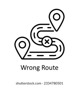 Wrong Route Outline Icon Design illustration. Map and Navigation Symbol on White background EPS 10 File