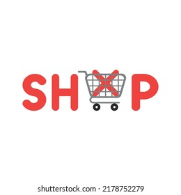 Wrong shopping concept, shop letter with shopping cart and check mark icons, flat vector illustration. 