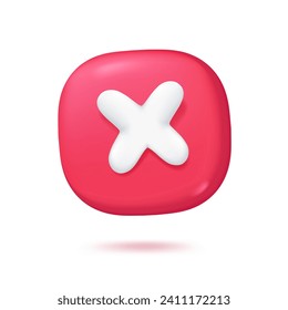 Wrong sign on red button Authentication of rights denial of mistake. 3d vector illustration.