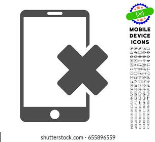 Wrong Smartphone icon with mobile communicator glyph set. Vector illustration style is a flat iconic symbol, gray colors. Designed for web and software interfaces.