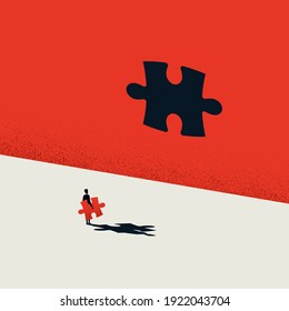 Wrong solution business vector concept. Insufficient size of jigsaw puzzle. Problem challenge. Eps10 illustration. Minimal art.