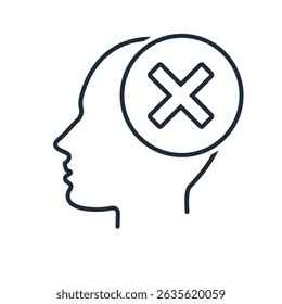 Wrong thinking.Vector linear icon illustration isolated on white background.