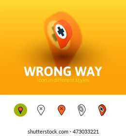 Wrong way color icon, vector symbol in flat, outline and isometric style isolated on blur background