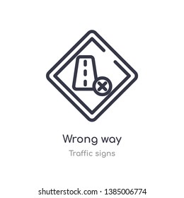 wrong way outline icon. isolated line vector illustration from traffic signs collection. editable thin stroke wrong way icon on white background