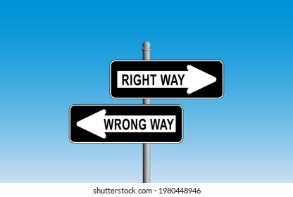 Wrong Way - Right Way signs with blue background - Vector Illustration