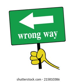 wrong way signboard green vector illustration
