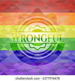 Wrongful emblem on mosaic background with the colors of the LGBT flag
