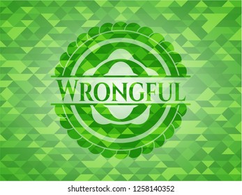 Wrongful green emblem with triangle mosaic background