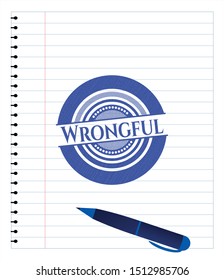 Wrongful pen emblem. Blue ink. Vector Illustration. Detailed.
