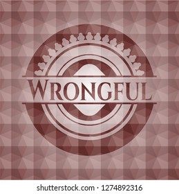 Wrongful red emblem with geometric background. Seamless.