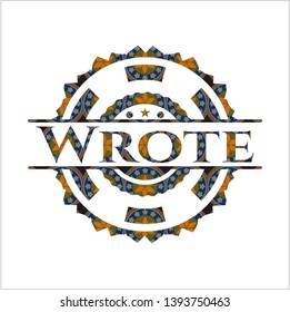 Wrote arabic badge background. Arabesque decoration.