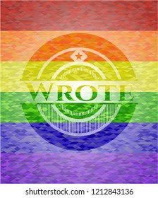 Wrote emblem on mosaic background with the colors of the LGBT flag