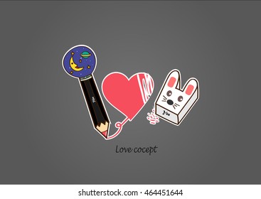 I wrote words of love But she deleted it. pencil and rubber love concept vector.