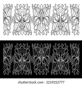 wrought iron balcony. Black metal railing with forged ornaments on a white background. entrance to the terrace decorated with steel vector. Antique vintage object of architecture, facade black victori