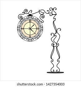 Wrought Iron Clock Design Vector Art Illustration