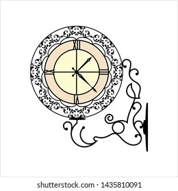 Wrought Iron Clock Design Vector Art Illustration