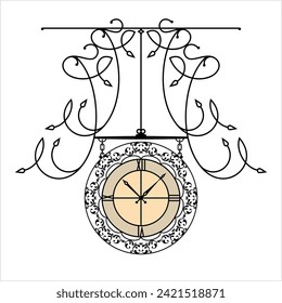 Wrought Iron Clock Design Vector Art Illustration