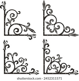 Wrought iron corner ornaments. A set of exquisite and very clean wrought iron ornamental designs, vector series, vinyl and laser ready. 